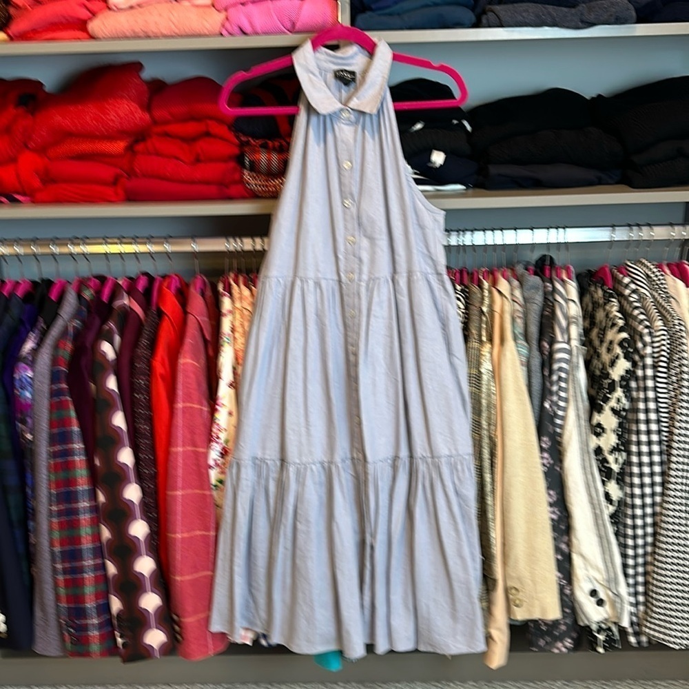 Nicole Miller chambray sleeveless tiered sundress size S